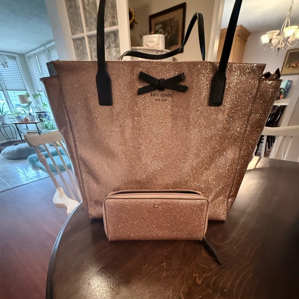 Kate Spade sparkle gold handbag with matching wallet